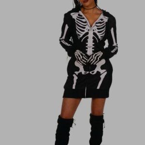 NWT Tipsy Elves Womens Skeleton costume zip out hoodie dress Large